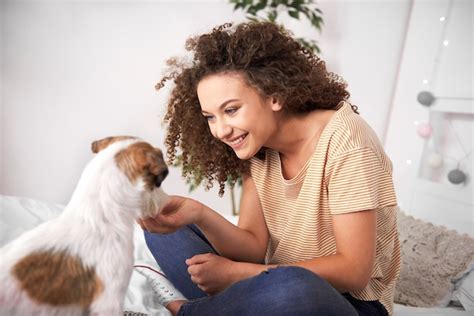 Teenage Girl Having Fun With Her Dog In Bedroom